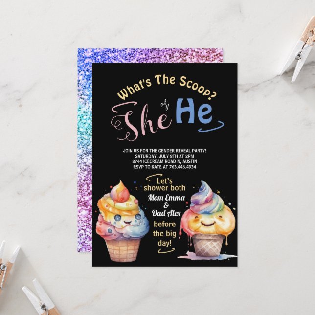 Ice Cream Gender Reveal Party Invitation (Front/Back In Situ)