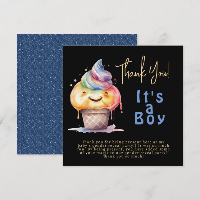 Ice Cream Gender Reveal Party Its a Boy Thank You Card (Front/Back)