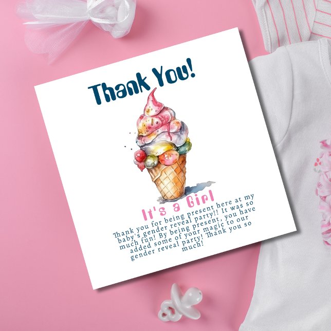 Ice Cream Gender Reveal Party Its a Girl Thank You Card (Creator Uploaded)
