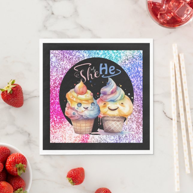 Ice Cream Gender Reveal Party Napkin (Insitu)