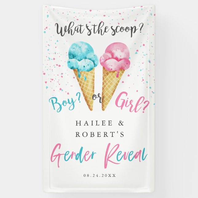 Ice Cream Gender Reveal Party Welcome Banner (Vertical)
