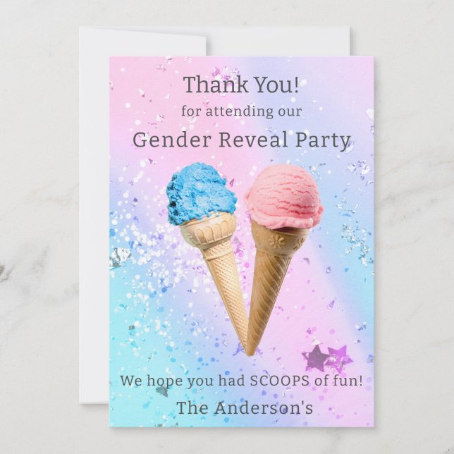 Ice Cream Gender Reveal Thank You Card (Front)