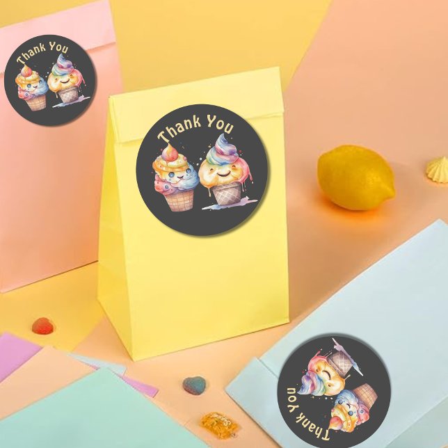 Ice Cream Gender Reveal Thank you Classic Round Sticker (Creator Uploaded)