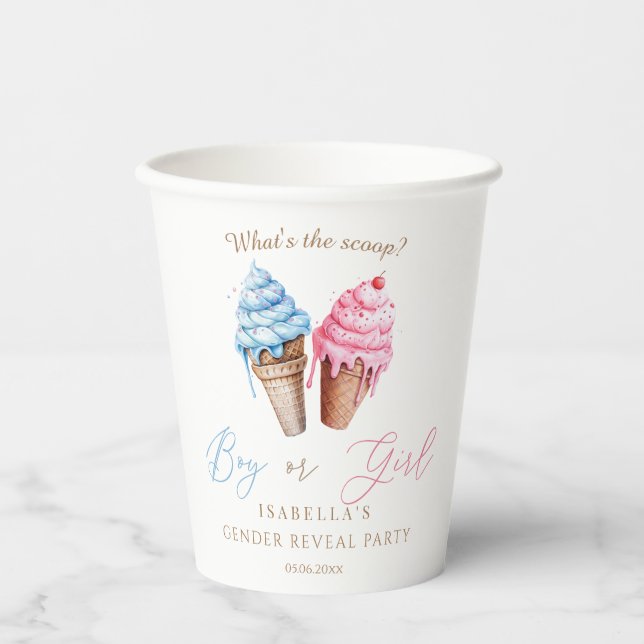 Ice cream Gender Reveal What's The Scoop  Paper Cups (Front)