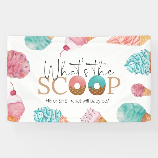 Ice Cream Gender Reveal What's the Scoop Party Banner (Horizontal)