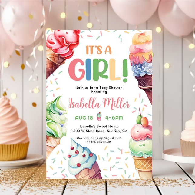 Ice Cream Girl Baby Shower Party Invitation (Creator Uploaded)