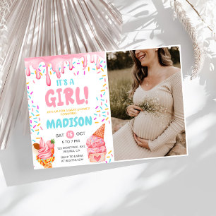 Ice Cream Girl Baby Shower Party Photo Invitation