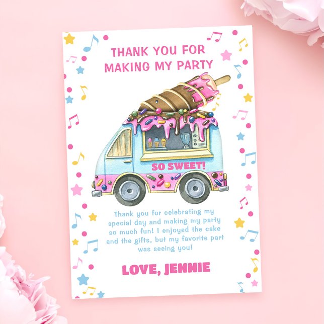 Ice Cream Girls Birthday Party Thank You Card (Creator Uploaded)