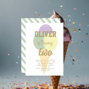 Ice Cream Gold Foil Calligraphy Birthday Party Invitation