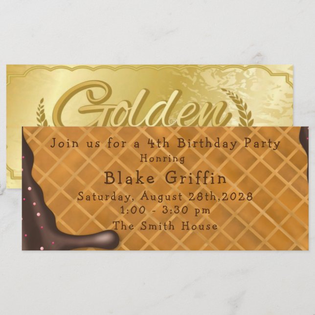 Ice Cream Golden Ticket Birthday Invitation (Front/Back)