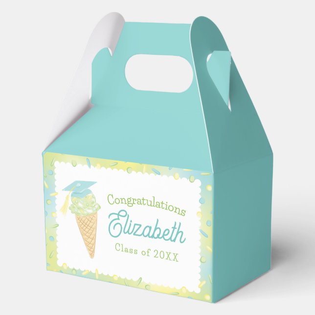 Ice Cream Graduation Party Blue Green Favour Box (Front)