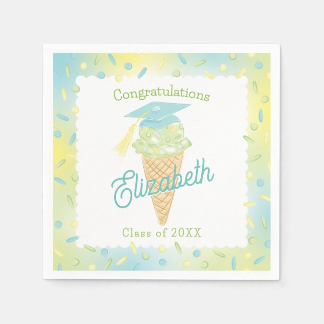 Ice Cream Graduation Party Blue Green Napkin (Front)