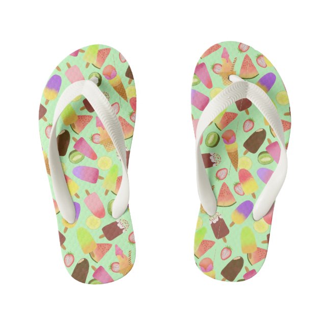 Ice Cream Green. Kid's Flip Flops (Footbed)