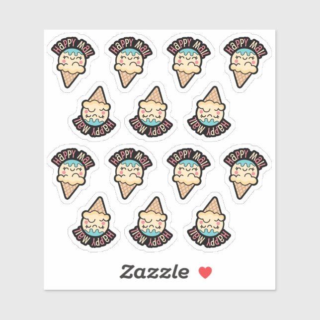 Ice Cream Happy Mail Custom-Cut Vinyl Sticker (Sheet)