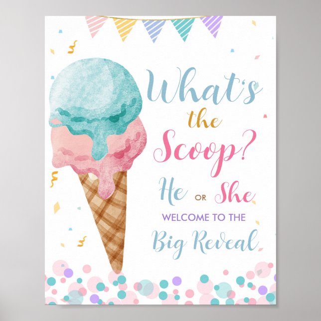 Ice Cream He or She Colourful Gender Reveal Welcom Poster (Front)