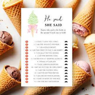 Ice cream - He said she said bridal shower game