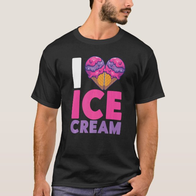 Ice Cream Heart Cone I Love Ice Cream T-Shirt (Front)