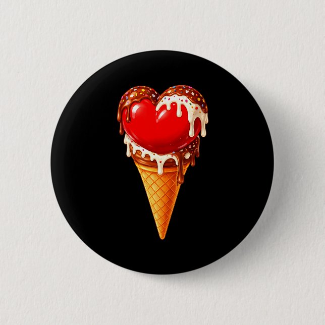 Ice Cream Heart Funny Drip Valentines Day Boys Gir 6 Cm Round Badge (Front)