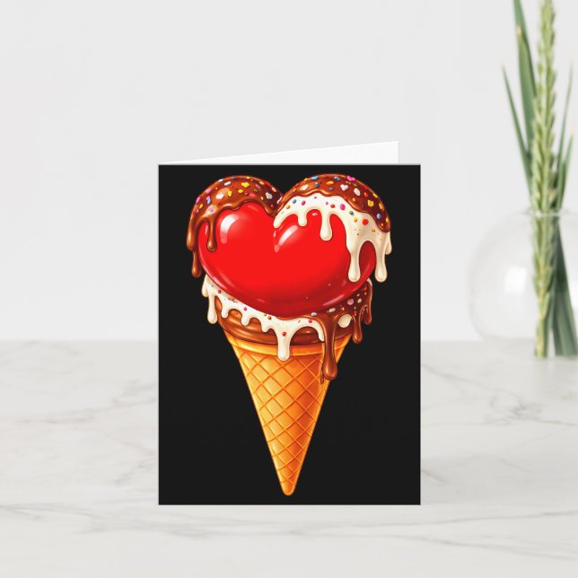 Ice Cream Heart Funny Drip Valentines Day Boys Gir Card (Front)