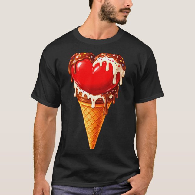 Ice Cream Heart Funny Drip Valentines Day Boys Gir T-Shirt (Front)