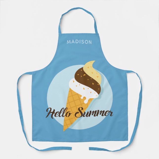 Ice Cream Hello custom name Apron (Front)