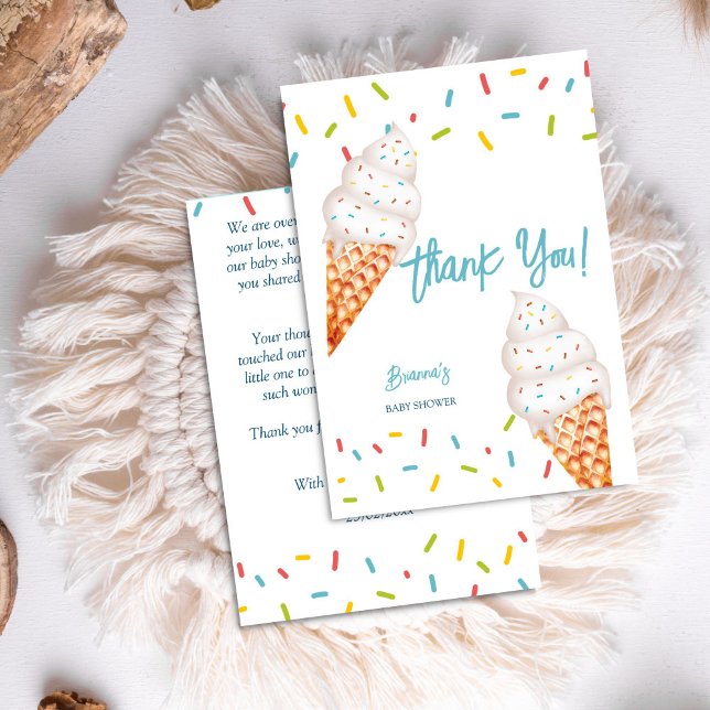 Ice cream here's the scoop baby shower thank you card (Ice cream here's the scoop baby shower thank you card waffle cones with sprinkles summer baby shower)