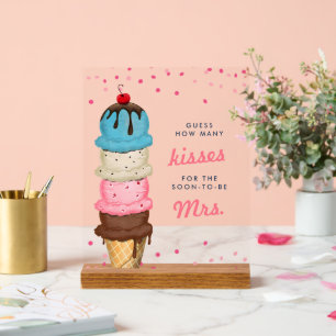 Ice Cream How Many Kisses Bridal Shower Game Acrylic Sign