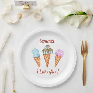Ice Cream I Love You Cute Summer Paper Plate