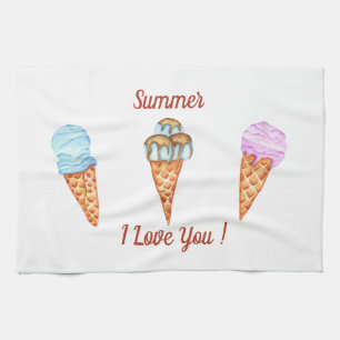 Ice Cream I Love You Cute Summer     Tea Towel
