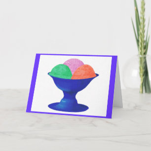 Ice cream in blue bowl, party invitation, card