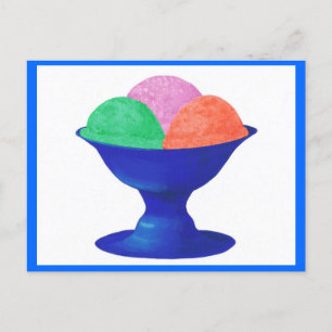 Ice cream in blue bowl party invitations postcards