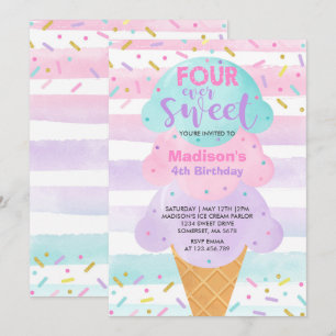Ice Cream Invitation Four Ever Sweet 4th Birthday