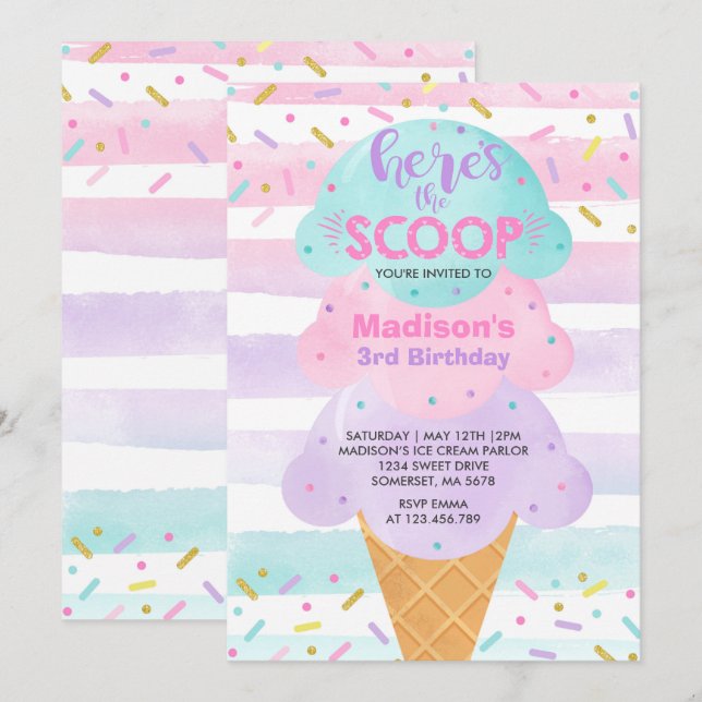 Ice Cream Invitation Ice Cream Birthday Party (Front/Back)