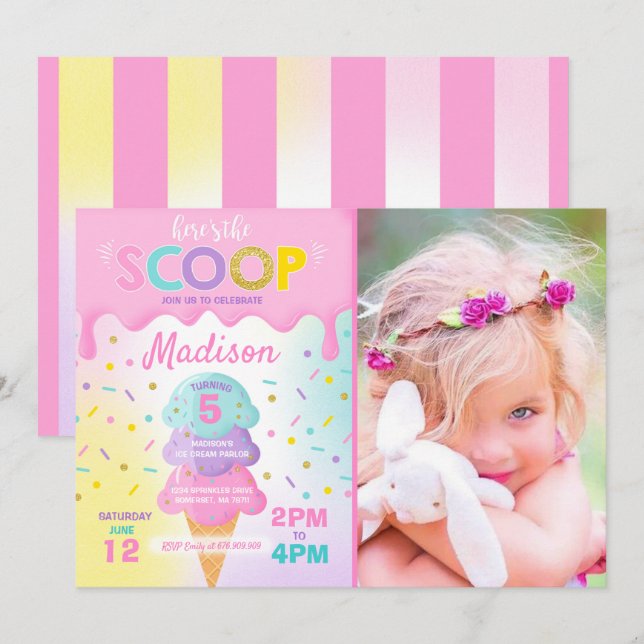 Ice Cream Invitation Ice Cream Birthday Party (Front/Back)