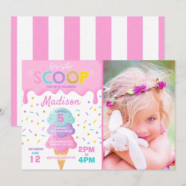 Ice Cream Invitation Ice Cream Birthday Party (Front/Back)