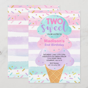 Ice Cream Invitation Two Sweet 2nd Birthday