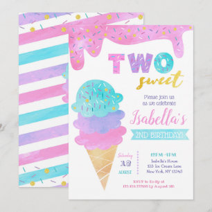 Ice Cream Invitation Two Sweet 2nd Birthday Invite