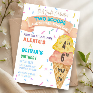 Ice Cream Joint Birthday Siblings Combined Cousin Invitation