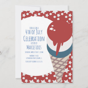 Ice Cream July 4th Stars and Dots Red  Invitation