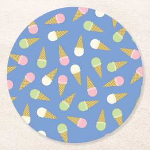 Ice Cream Kid's Birthday Party Round Paper Coaster
