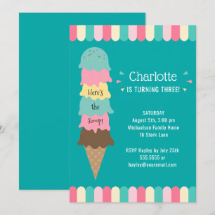 Ice Cream Kids Birthday Party Teal Invitation