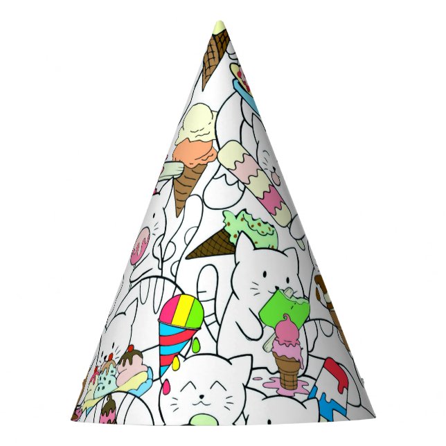 Ice Cream Kitty Cute Kawaii Cats Paper Party Hat (Front)