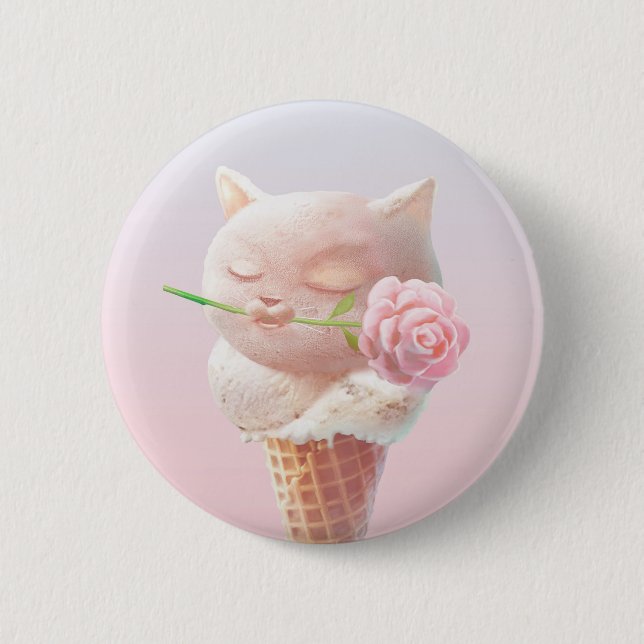 Ice Cream Kitty – Rosy & Dreamy 6 Cm Round Badge (Front)