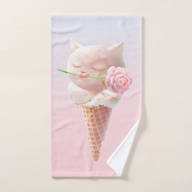 Ice Cream Kitty – Rosy & Dreamy Bath Towel Set (Hand Towel)