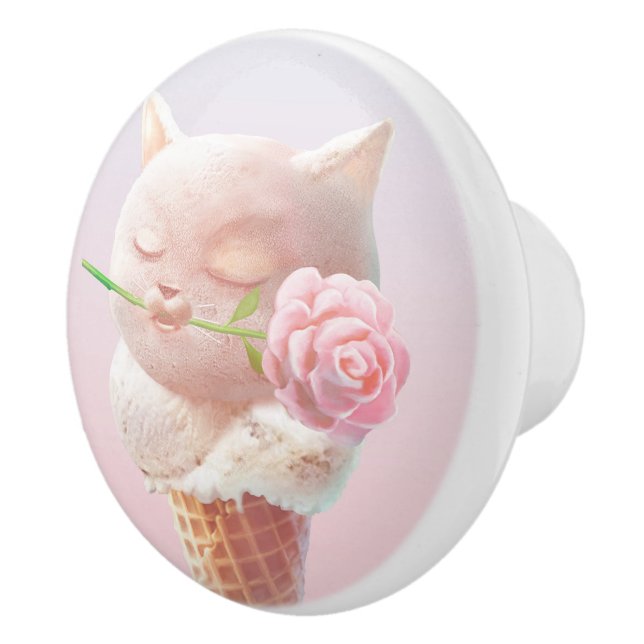 Ice Cream Kitty – Rosy & Dreamy Ceramic Knob (Right)