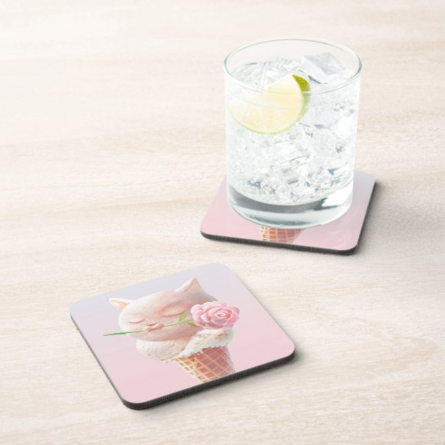 Ice Cream Kitty – Rosy & Dreamy Coaster (Right Side)