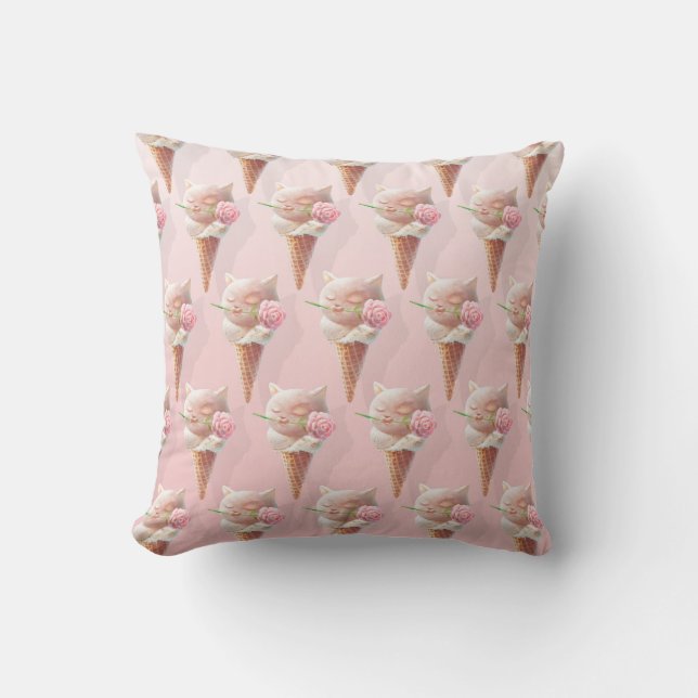 Ice Cream Kitty – Rosy & Dreamy Cushion (Front)