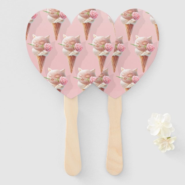 Ice Cream Kitty – Rosy & Dreamy Hand Fan (Front and Back)