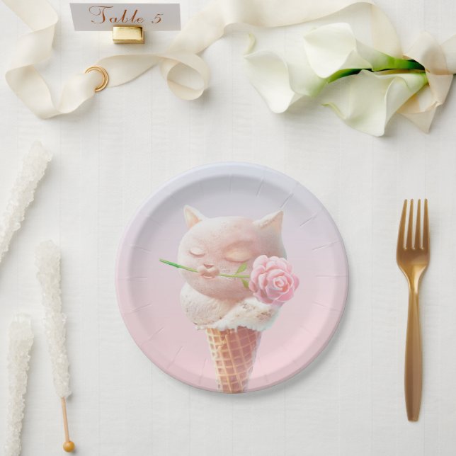 Ice Cream Kitty – Rosy & Dreamy Paper Plate (Wedding)