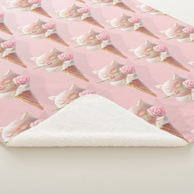 Ice Cream Kitty – Rosy & Dreamy Sherpa Blanket (3/4)